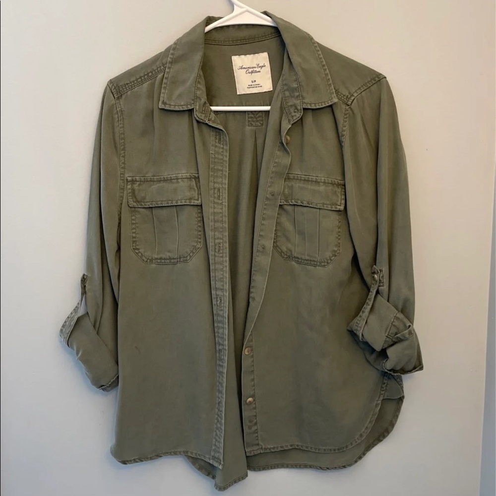 American Eagle Military Green Button Up